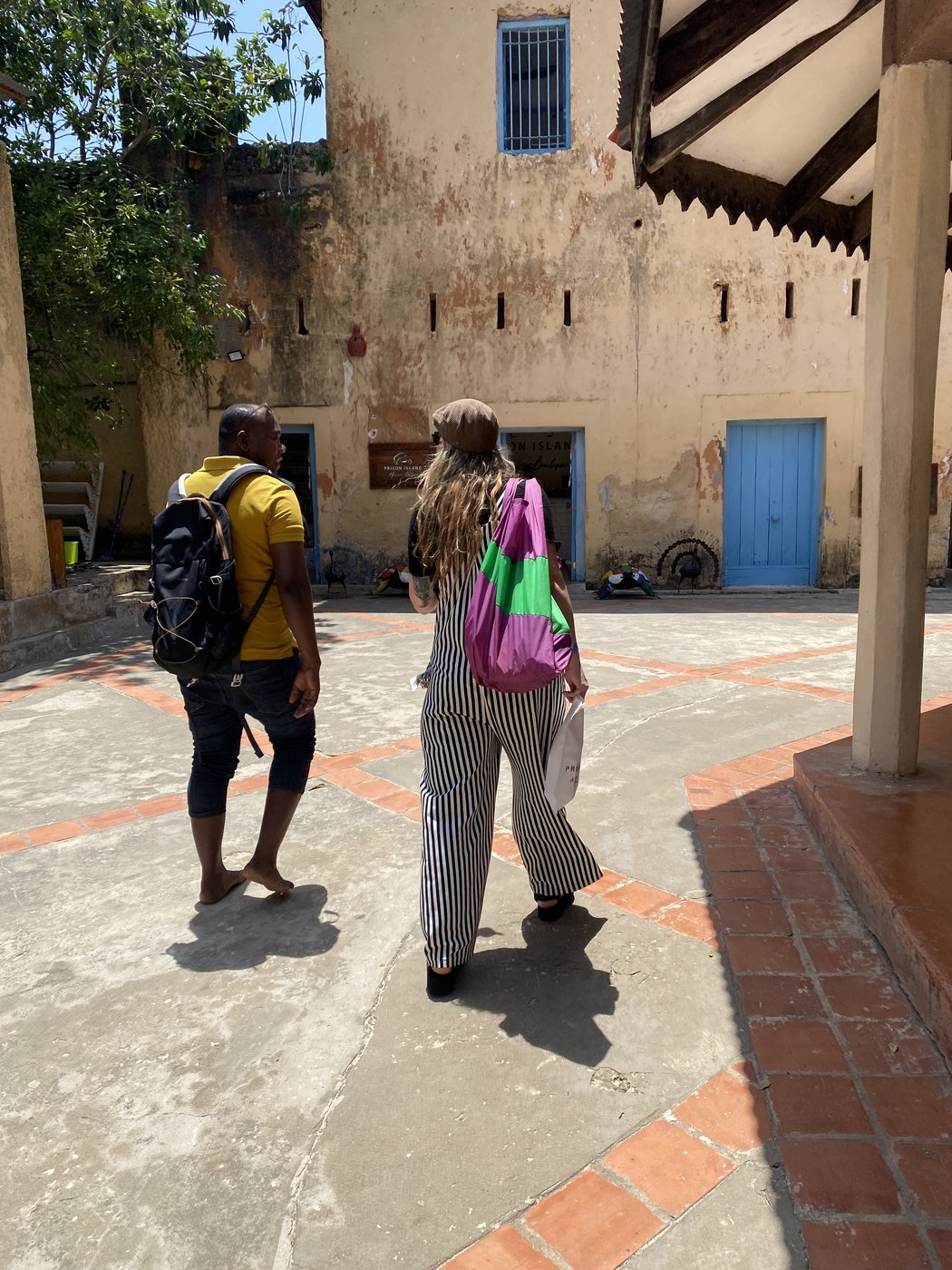 Marlies and Abdalla walking through Prison Island